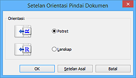 gambar: Kotak dialog Setelan Orientasi Pindai Dokumen